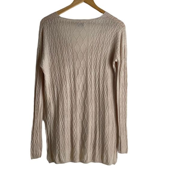 Babaton Cream V-Neck Cable Knit Linen Blend Long Line Sweater Size Small - Picture 2 of 6